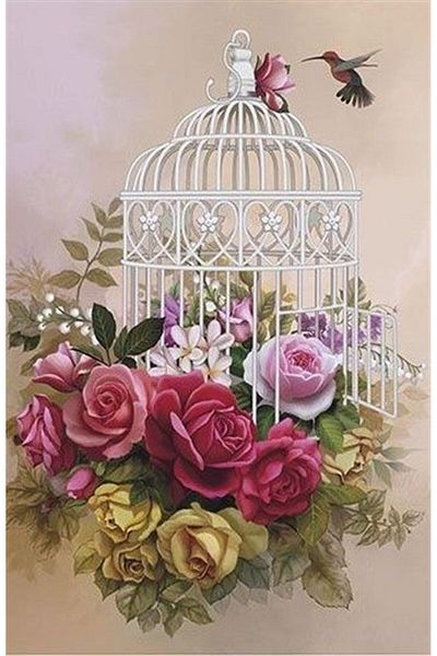 MARCEL SANAT Diamond Mosaic Painting with Roses in Bird Head 36x56cm