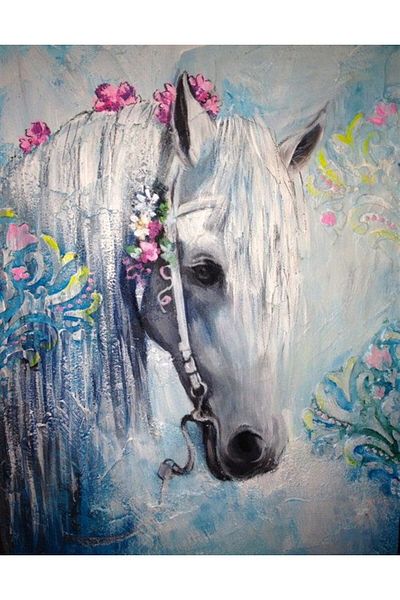 MARCEL SANAT Diamond Mosaic Painting Horse with Flowers and Pea 48x61cm
