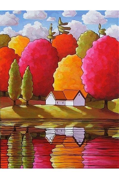 MARCEL SANAT Colorful Trees Village Diamond Mosaic Painting 38x50 Cm
