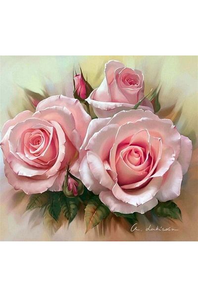 MARCEL SANAT Three Pink Rose Diamond Mosaic Painting 45x50