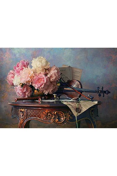 Marcel Kristal Tablo Flowers And Classic Violin Marcel Art Diamond Mosaic Painting 91x64cm