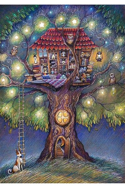 MARCEL SANAT Tree House Marcel Art Diamond Mosaic Painting 51x74cm