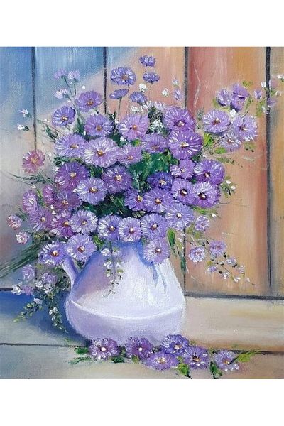 Marcel Kristal Tablo Lilac Color Flowers Marcel Art Diamond Mosaic Painting 64x76cm