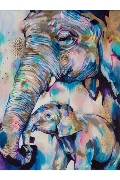 Marcel Kristal Tablo Mother Elephant And Her Baby Marcel Art Diamond Mosaic Painting 51x69cm