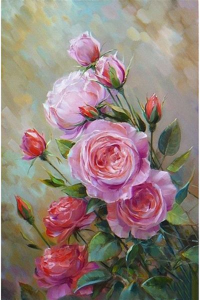 MARCEL SANAT Pink Roses on a Branch Diamond Mosaic Painting 41x61cm