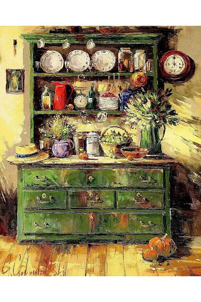 Marcel Kristal Tablo Vintage Kitchen Cabinet Diamond Mosaic Painting 46x56cm