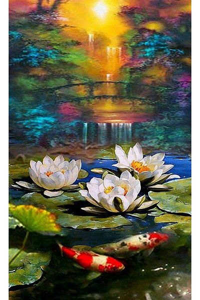 MARCEL SANAT Water Lily Flower (LOTUS) And Goldfish Diamond Mosaic Painting 36x61cm