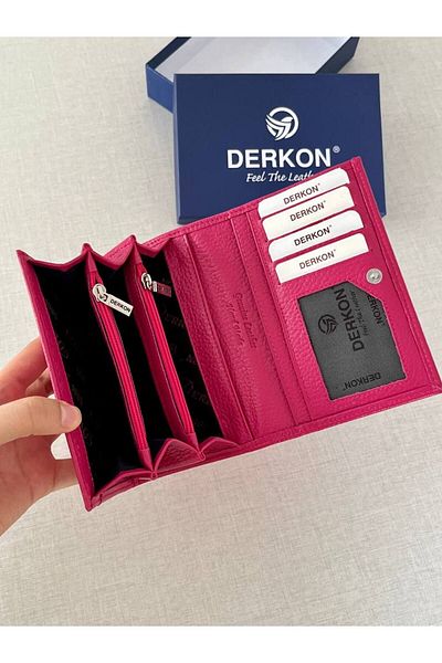 DERKON Mendy Model Χρήσιμο Γνήσιο Δερμάτινο Γυναικείο Πορτοφόλι Μεσαίου μεγέθους Ροζ Χρώμα