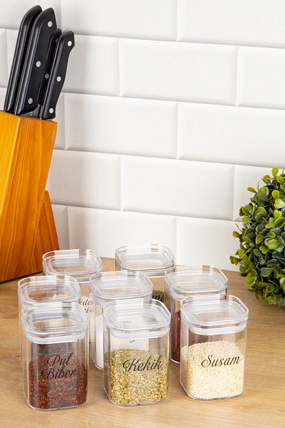 DNS HOME 8-Piece 200 ml Acrylic Spice Jar Set with Vacuum Lid Storage Container Jar with Transparent Label Gift