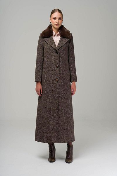 Olcay Furry Herringbone Patterned Coat with Detachable Collar BROWN 3789-Y