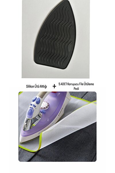 GERCELLA (KORUYUCU SET) SİLİKON ÜTÜ ALTLIĞI +(5 ADET) KORUYUCU FİLE ÜTÜLEME MATI PEDİ(ütü masası örtü kılıfı)