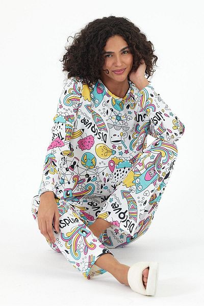 Ceylen Set pijamale de damă cu mâneci lungi imprimate