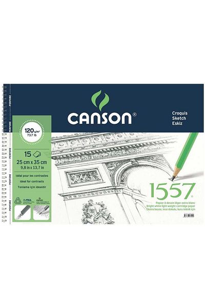 Canson 1557 Dessin Drawing Light Grain 120gr Spiral Drawing Notebook 15 Pages 25x35cm