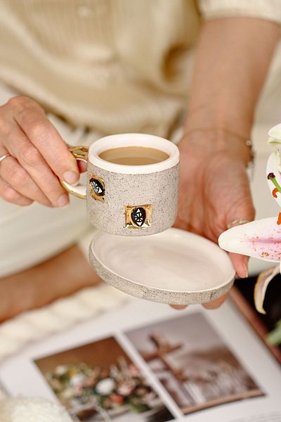 SİNEM YAMAN HOME Gold Eyes Handmade Ceramic Cup