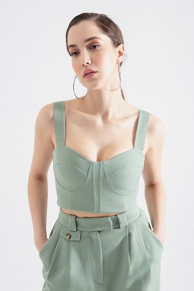 Lafaba Women's Mint Green Thick Strap Crop Blouse