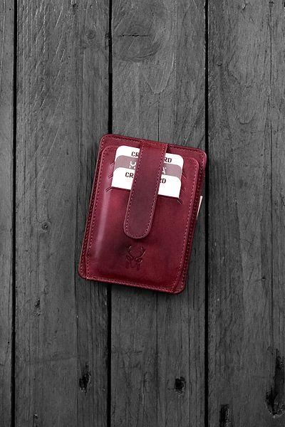 Modica Zona - Real Leather Burgundy Card Holder Wallet with Paper Money Compartment and ID Card Compartment