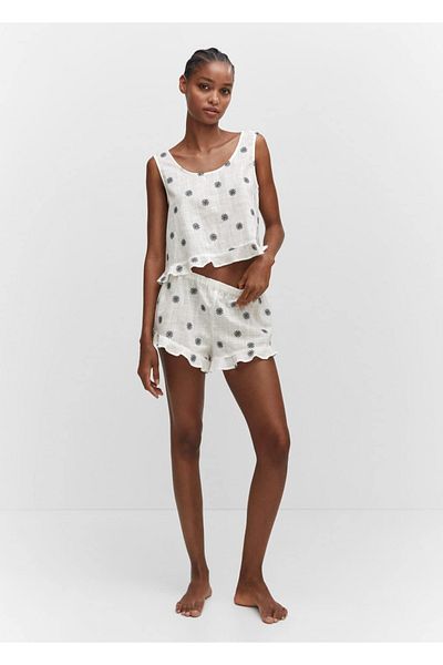 MANGO Woman Πιτζάμα Top - Floral Κεντημένο