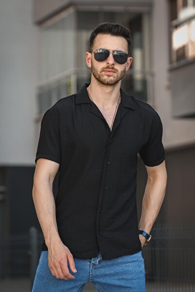 Oksit Pánská košile Tariz Slim s krátkým rukávem a otevřeným límečkem