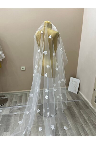 TUĞÇE ÜNVERENLER Gelin 3 Boyutlu Kristal Işlemeli Kırık Beyaz Rahibe, Tek Kat...