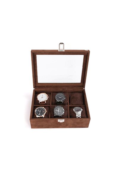 STAND MARKET Watch Box 6 Pieces Alcantara Brown