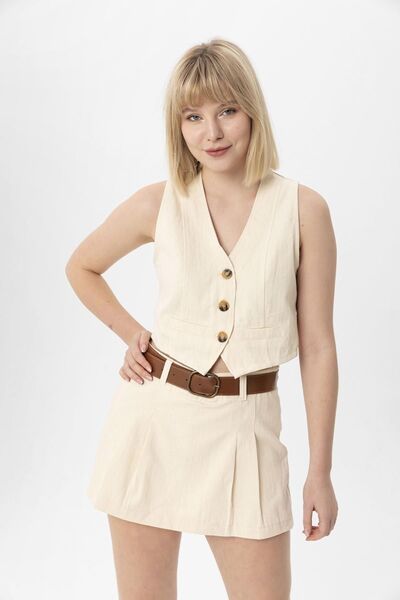 soi fashion Button Closure Linen Vest
