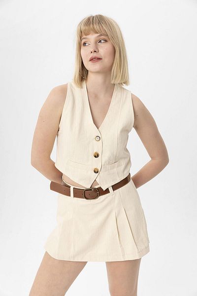 soi fashion Button Closure Linen Vest