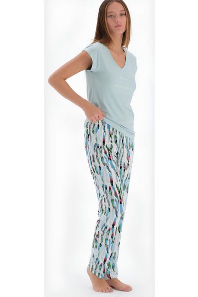 Eros Pijama Eros New Season Women's Cotton Short Sleeve Pajama Set - Mint