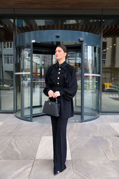 Melike Tatar BLACK Ruffle Detailed Crepe Set 32-2001-1