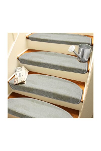 Stepmat Beyaz Çiçek Desenli Yapışkanlı Merdiven Basamak Paspası / Halısı