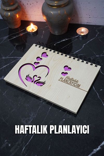 markcat Swan Love Wooden Planner Notebook - Αντιγραφή χωρίς ημερομηνία - Weekly Planner (UNLIMITED PLANNER) A5