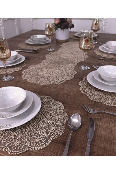 Tropikhome Amerikan Servis Vincent Bej Renkli Supla Ve Runner 6 Kişilik Seti ...