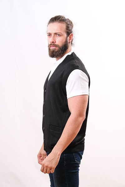 Çukurova Men's Black Wool Knitwear Vest