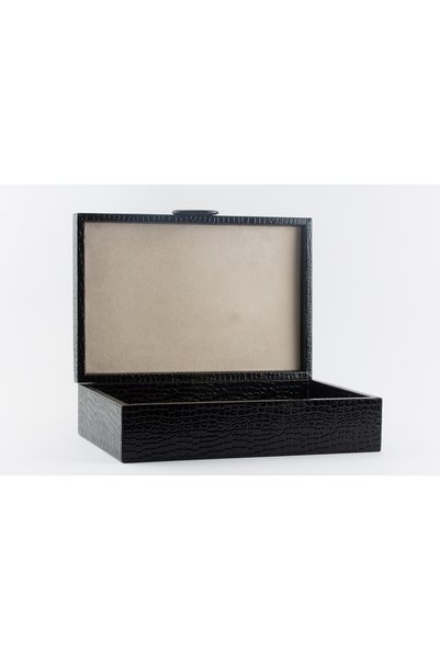 MOENAStudio Moena Stufio Decorative Crocodile Pattern Large Size Black Color Faux Leather Box