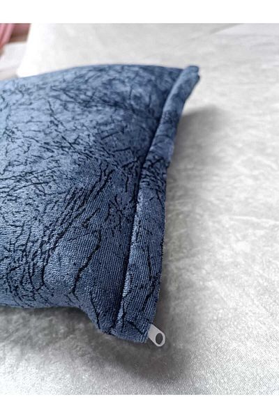FavoriTeks Velvet Fabric 40x40 Set of 4 Throw Pillows Navy Blue Vein Patterned Decorative