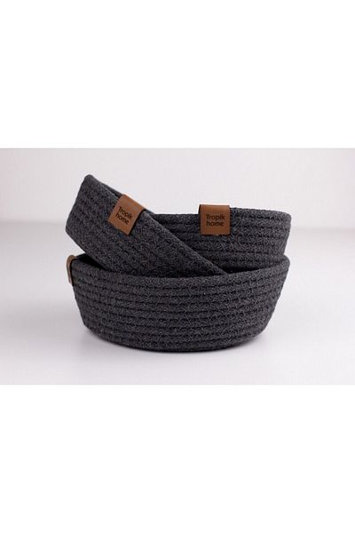 Tropikhome 3-Piece Wicker Basket - Multi-Purpose Bathroom Organizer, Dark Gray