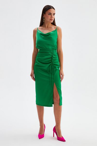 Sateen Σατέν φούστα με λεπτομέρεια με κορδόνια - Emerald