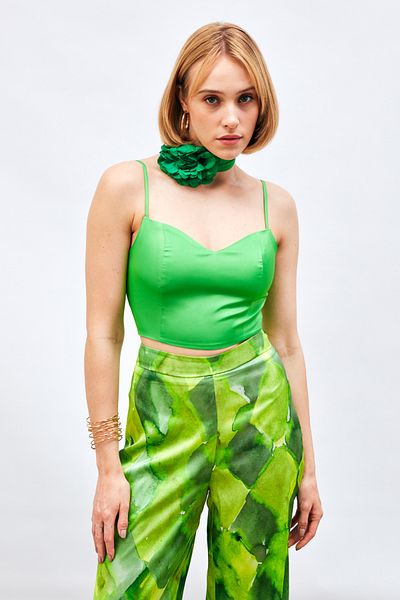 Sateen Satin Crop Blouse with Rope Straps - Light Green