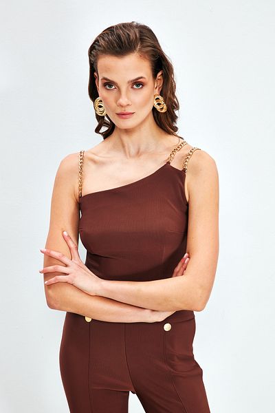 Sateen Chain Strap Blouse - Brown