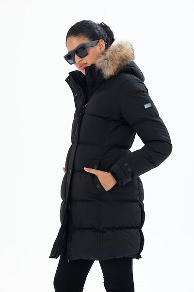 G-FOX WOMEN'S LONG REMOVABLE FUR HOODED PADDED WIND-RESISTANT PUFFED COAT 8658