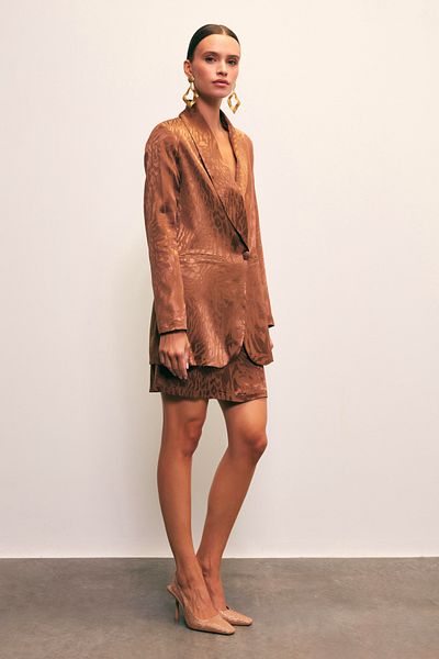 Sateen Jacquard Bell Skirt - BROWN