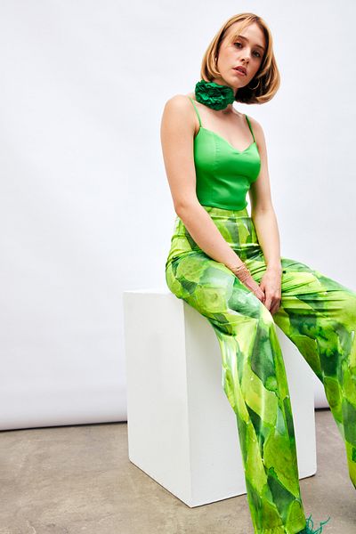 Sateen Satin Crop Blouse with Rope Straps - Light Green