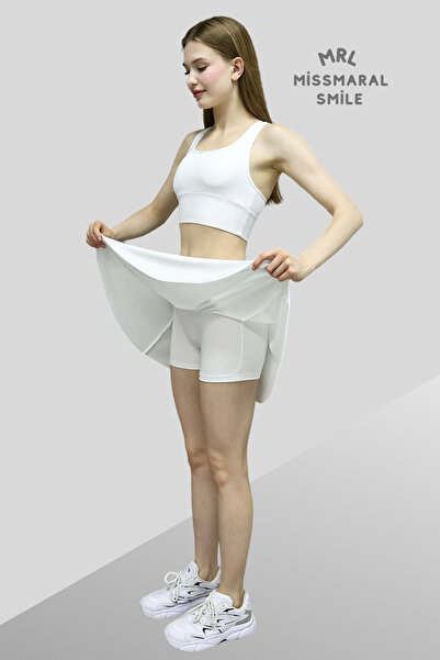 missmaral Beyaz Şortlu Etek Lastik Destekli Yüksek Bel Plaj Giyim Skirt With Shorts Beach Wear & Tennis 1101