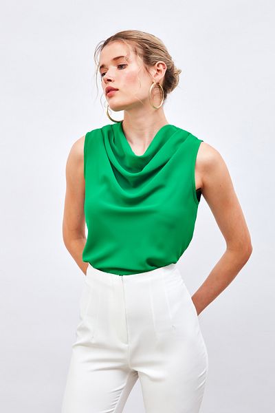 Sateen Bluză fără mâneci cu guler Degaje - verde
