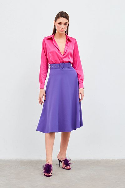 Sateen Fusta evazată cu centură - violet