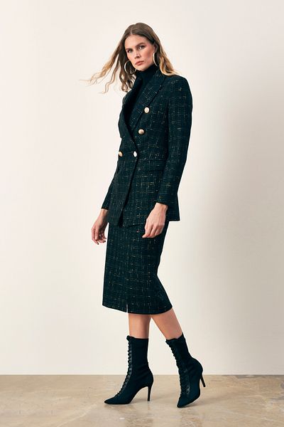 Sateen Fusta din tweed cu sclipici Midi - NEGRA