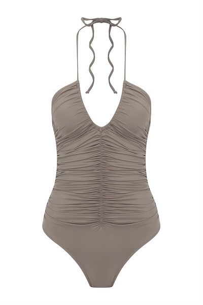 AQUELLA Halter Neck Gathered Stone Swimsuit