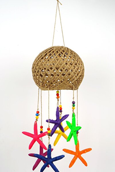 Entude Rüzgar Çanı Hasır Kafesli Büyük Boy Renkli Deniz Yıldızı Ağaç Süsü
