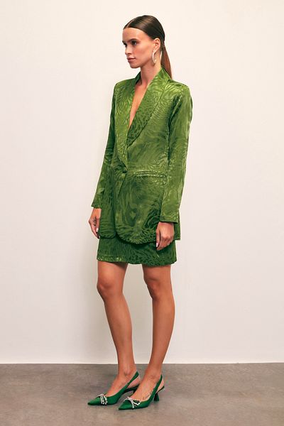 Sateen Jacquard Bell Skirt - Green