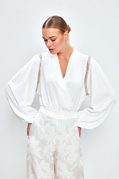 Sateen Bluză Body cu Detaliu Accesorii - ECRU