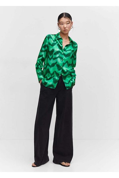 MANGO Woman Cămașă din satin cu model